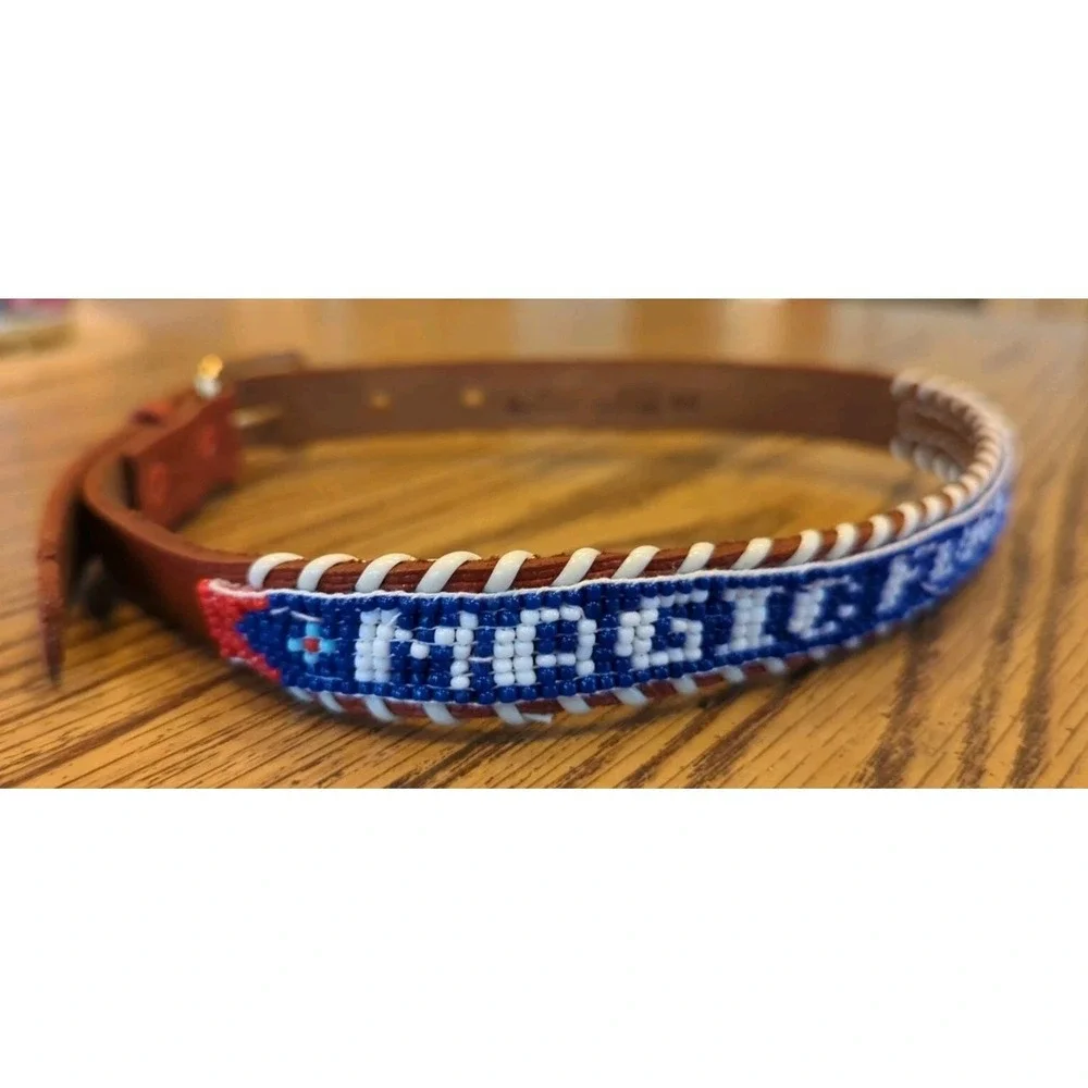 NOS Magic Forest Lake George NY Novelty Beaded Leather Belt Kids Youth Adult 20